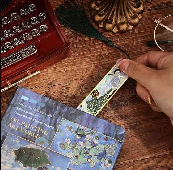 Винтажная металлическая закладка с масляной живописью и кистью. Оригинальная закладка для книг. Киев
