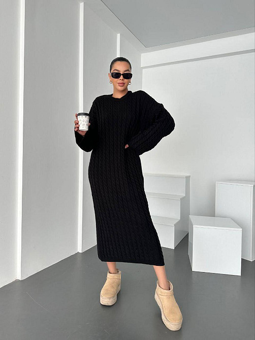 Жіноче тепле плаття міді вільного крою машина в'язка Чорний Одеса - фото 4