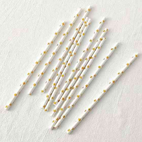 Коктейльні трубочки з принтом зірочок 25 штук 20 см золотисто-білий Київ