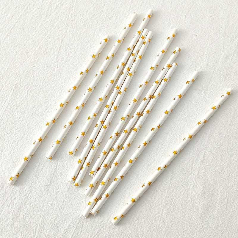 Коктейльні трубочки з принтом зірочок 25 штук 20 см золотисто-білий Київ - фото 2