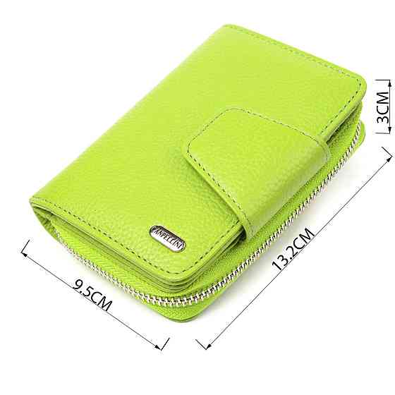Вертикальное яркое портмоне с монетницей на молнии из натуральной кожи флотар CANPELLINI 21603 Салатовое Киев