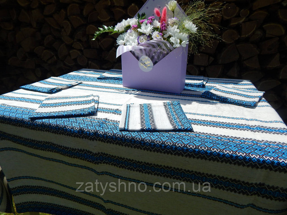 Синяя скатерть и салфетки вышитые Киев - изображение 3