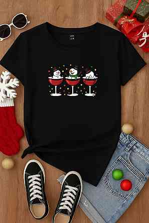 Новорічна футболка унісекс з принтом турецька кулір бавовна Чорна 2, 50/54 Одеса