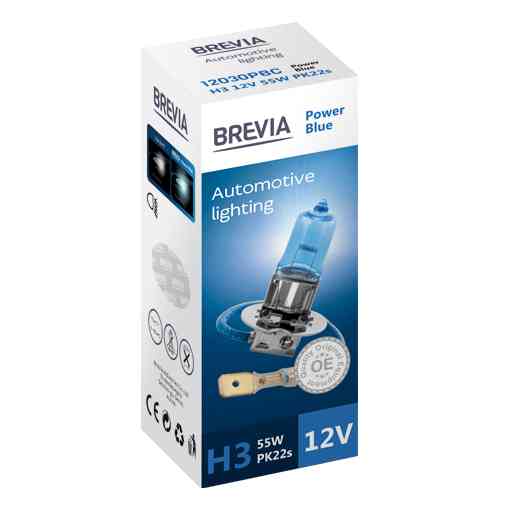 Галогеновая лампа Brevia H3 12V 55W PK22s Power Blue CP Львов