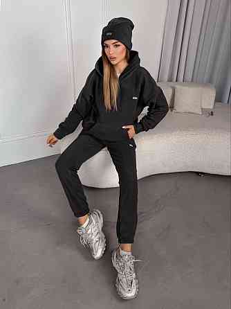 Женский стильный теплый костюм из флиса полар с шапкой Графит, 42/44 Одесса