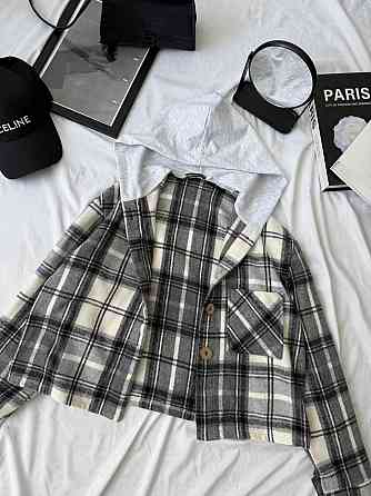 Женская оверсайз рубашка в клетку с капюшоном турецкий кашемир Серый, 48/50 Одесса