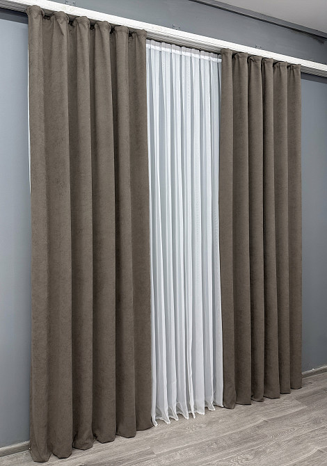 Комплект готовых штор VR-Textil Микровелюр Petek YL № 1707ш Какао 150х295 см 2 шт (33-0606) Киев - изображение 4