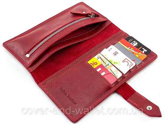 Стильний жіночий купюрник ручної роботи із гладкої шкіри червоного кольору Grande Pelle Київ