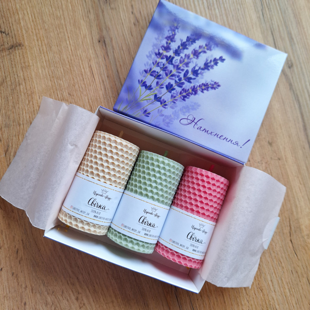 Свічки з вощини у подарунковій коробочці 3 шт. по 8,5 см Натхнення! Одеса - фото 7