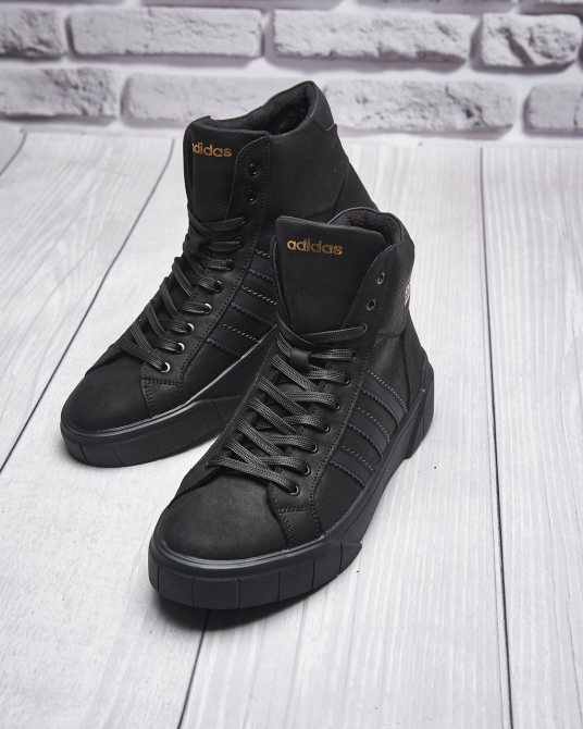 Чоловічі теплі зимові стильні черевики з натуральної шкіри та хутра Adidas чёрные В-62 Харків - фото 6