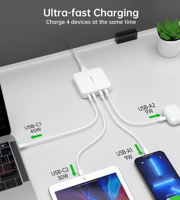 Зарядний пристрій 4xUSB 100W GaN (2хUSB-C+2хUSB-A) Desktop Charger білий Choetech Винница - изображение 4