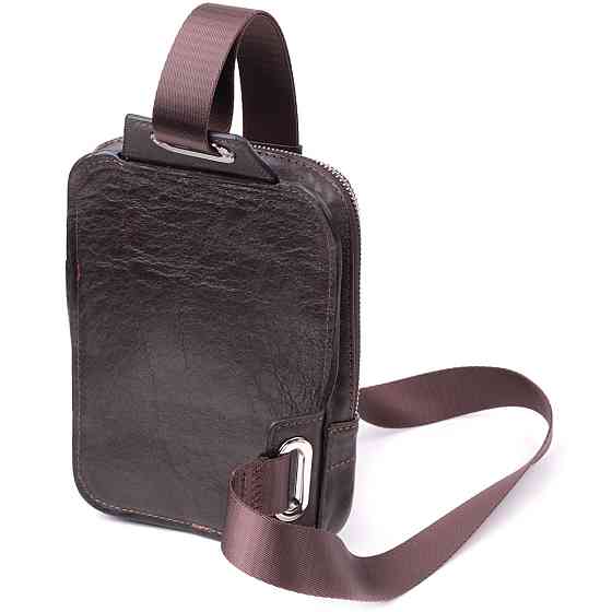 Мужская прямоугольная сумка бананка из гладкой натуральной кожи GRANDE PELLE 22880 Коричневый Киев