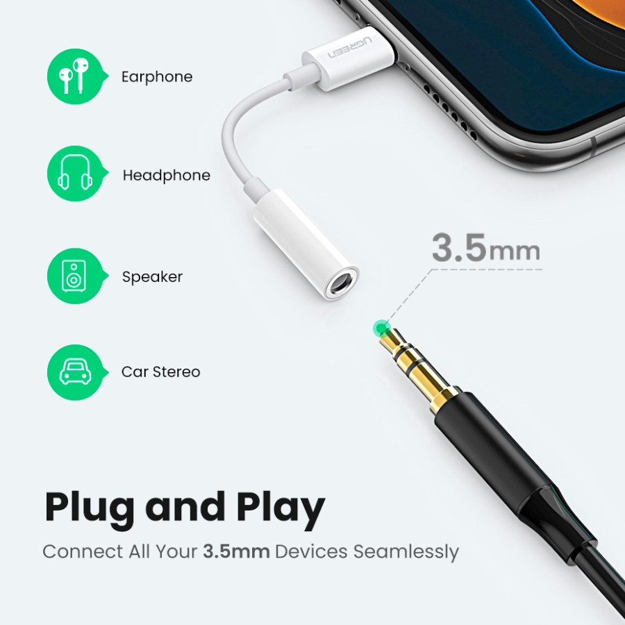 Перехідник Lightning --> 3.5 mm 10cm Headphone Jack Adapter Model US212 UGREEN Білий Вінниця - фото 4