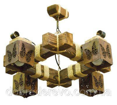 Люстра на ланцюгу квадратна на 4 плафона Люстра дерев'яна яна під старовину, Люстра дерев'яна яна в альтанку Вижниця - фото 1