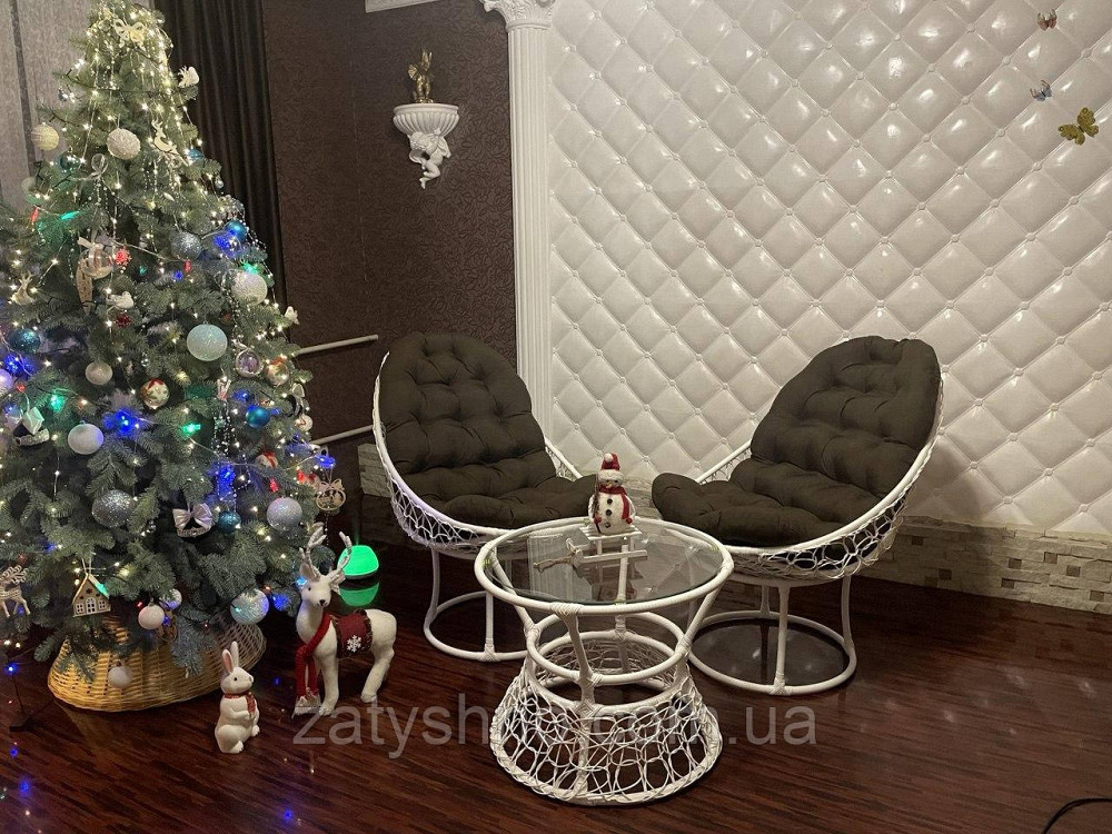 Ротангові меблі з коричневими накидками Київ - фото 3