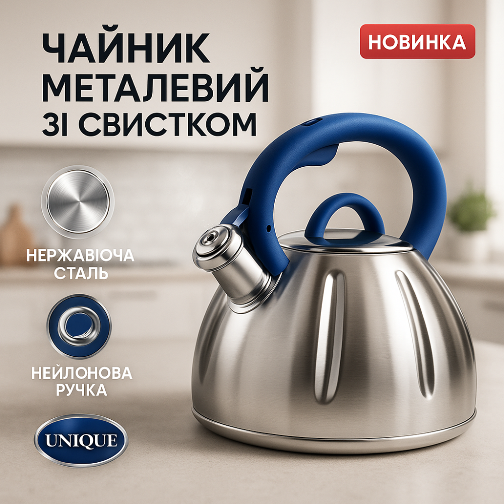 Чайник на три литра для плиты Unique UN-5303 3 л, Качественный металлический чайник RK-37 Львов - изображение 15