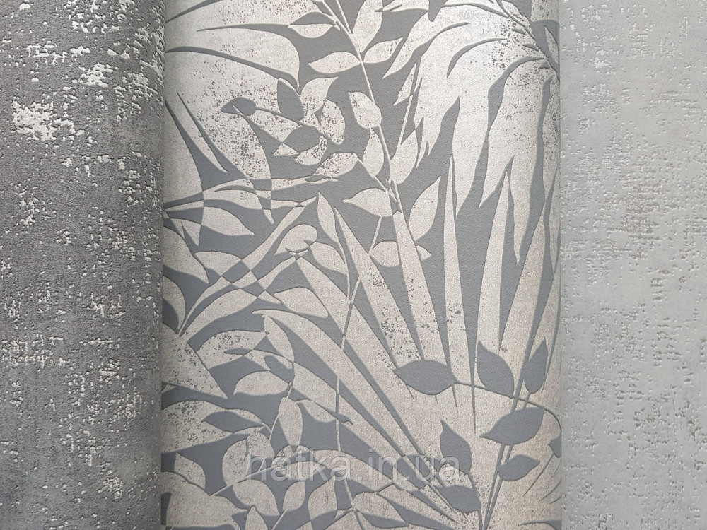 Шпалери вінілові на флізеліні AS creation The Bos 0.53х10 листя папороті монстери банана срібло на сірому Київ - фото 3
