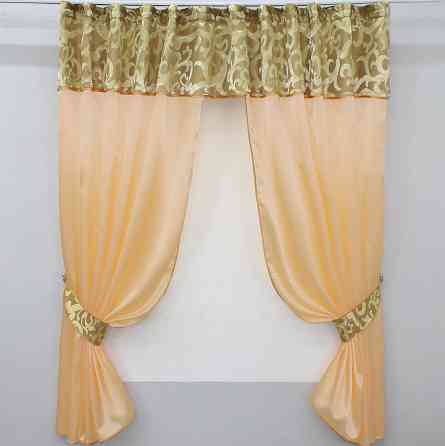 Кухонные шторы VR-Textil № 073к с ламбрекеном и подхватами персиковый с золотистым 270х170 см (52-0196) Киев