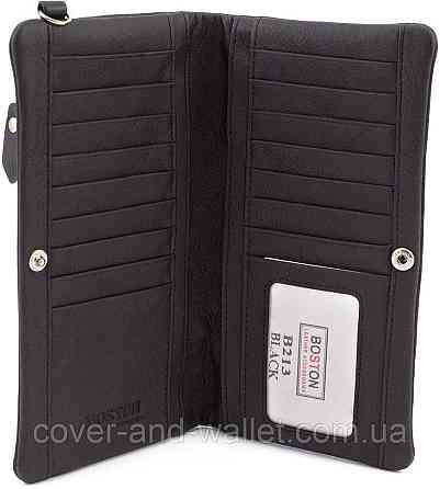 Універсальний шкіряний гаманець купюрник чорного кольору унісекс Boston Київ