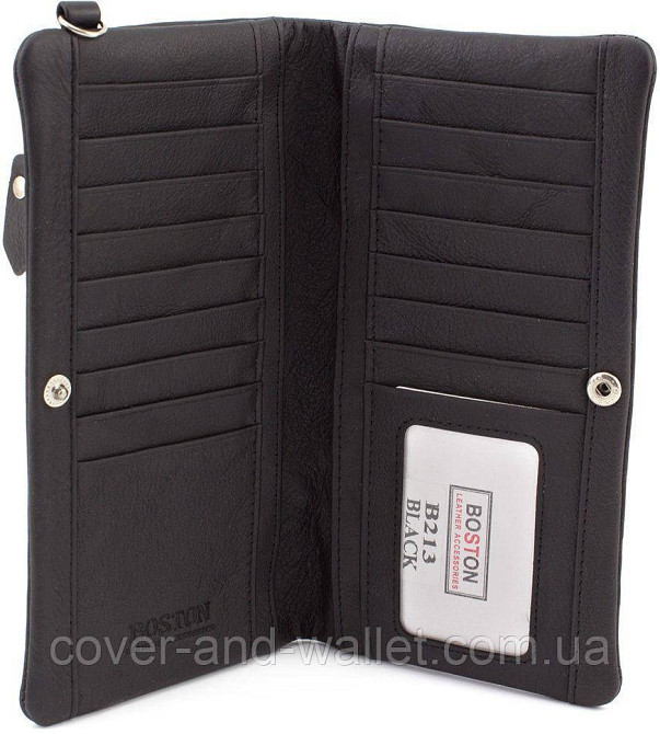 Універсальний шкіряний гаманець купюрник чорного кольору унісекс Boston Київ - фото 5
