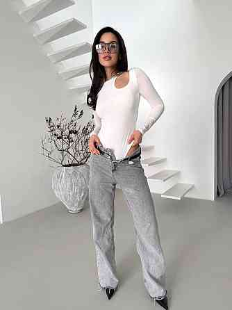 Жіноче стильне асиметричне боді з довгими рукавами трикотаж масло Одеса