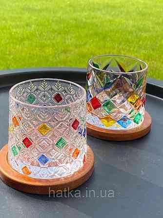 Склянка-доф "Льодяні квіти" з дерев'яною підставкою 275 мл ОБЕРТАЮТЬСЯ для дому та ресторану Київ