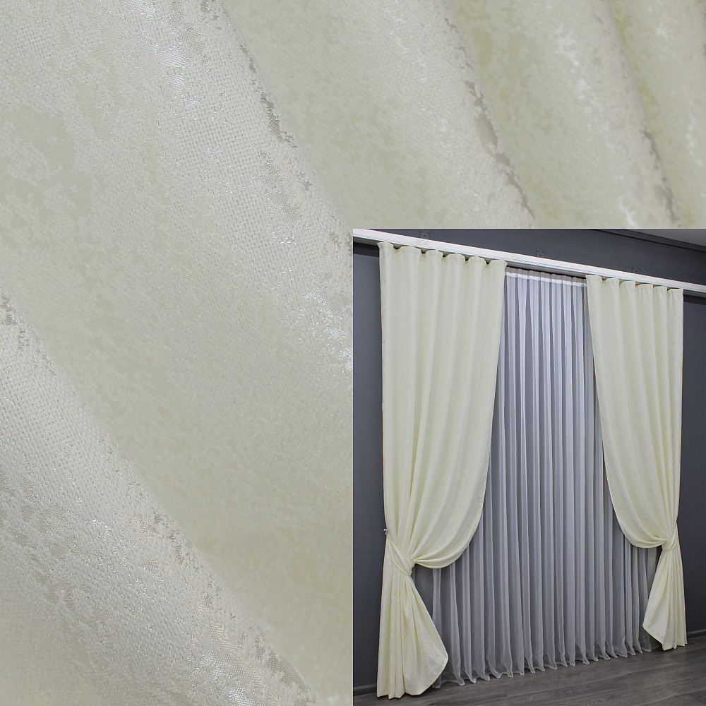 Комплект готовых штор VR-Textil Лен мрамор Pavliani № 1172ш Кремовый 150х270 см 2 шт (33-0005) Киев - изображение 1