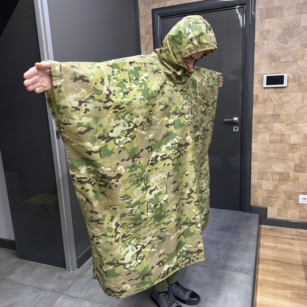 Маскировочный плащ-пончо, Мультикам, водоотталкивающий плащ для военных, военный дождевик-пончо Solmir Киев - изображение 4