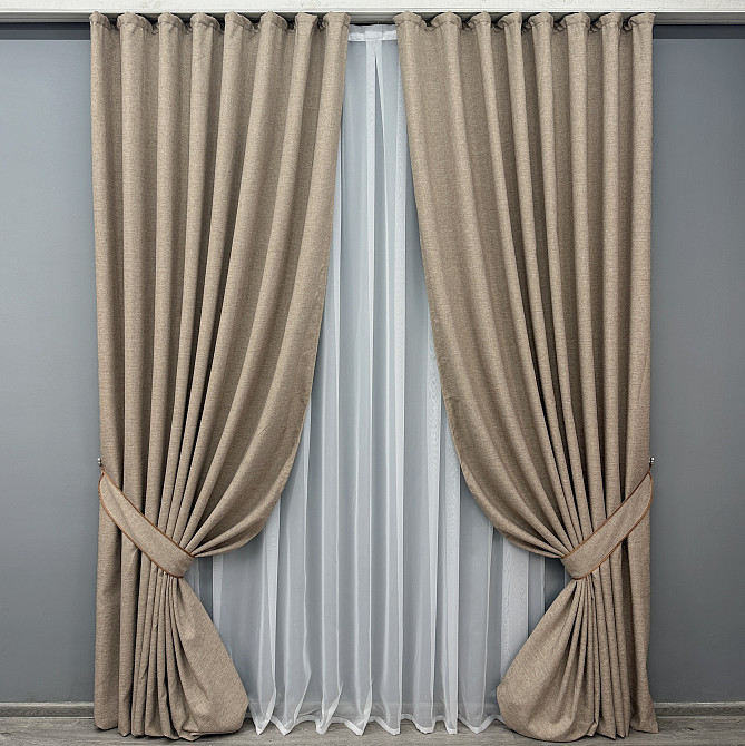Комплект готовых штор VR-Textil Лен ALORA-TON № 1876ш Капучино 125х290см 2 шт (39-0083) Киев - изображение 2