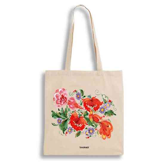 Екошопер BookOpt BK4002 Петриківський розпис Червоні квіти бежевий Київ