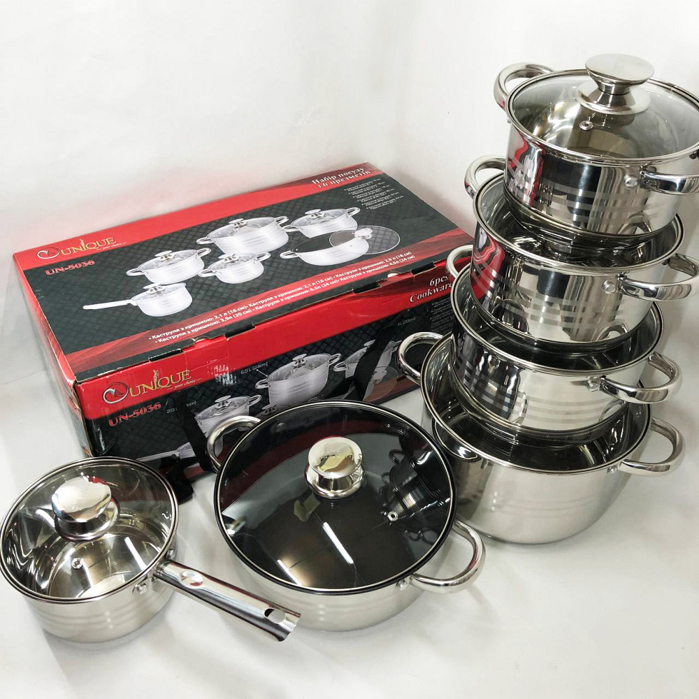 Комплект каструль UNIQUE UN-5036 12 шт, Набір посуду для будь-яких плит, Модні набори посуду CJ-59 Львів - фото 1