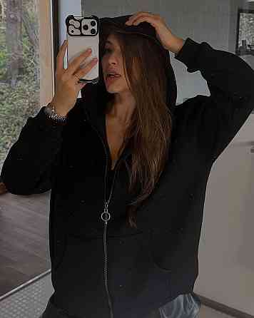 Жіноча стильна повсякденна зіп-худі зі стразами тринитка на флісі Одеса