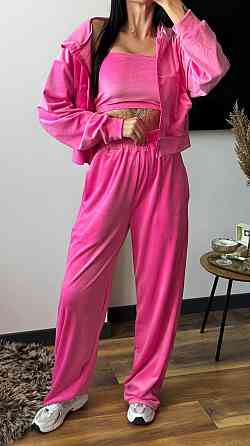 Женский плюшевый прогулочный костюм тройка: кофта топ и штаны велюр Барби, 44/46 Одесса