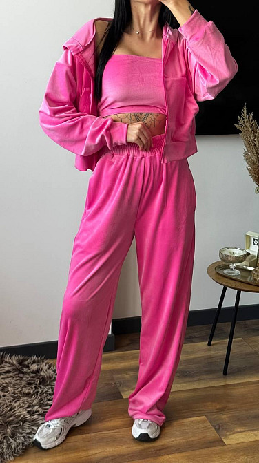 Женский плюшевый прогулочный костюм тройка: кофта топ и штаны велюр Барби, 44/46 Одесса - изображение 6