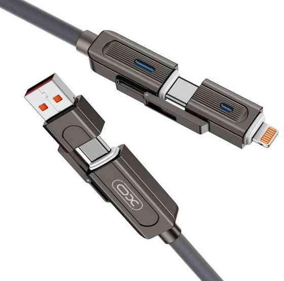 Кабель XO NB275 Zinc Alloy Silicone Type-C/USB-A to TYPE-C/Lightning - 4-in-1 - 60W - 1m Gray (7102296) Київ