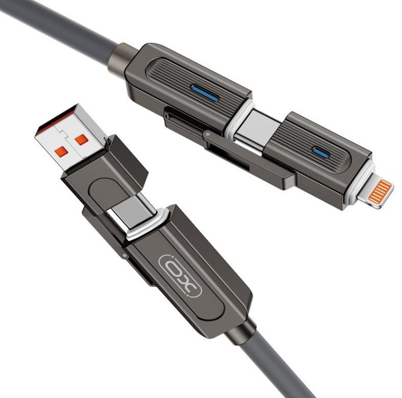 Кабель XO NB275 Zinc Alloy Silicone Type-C/USB-A to TYPE-C/Lightning - 4-in-1 - 60W - 1m Gray (7102296) Київ - фото 2