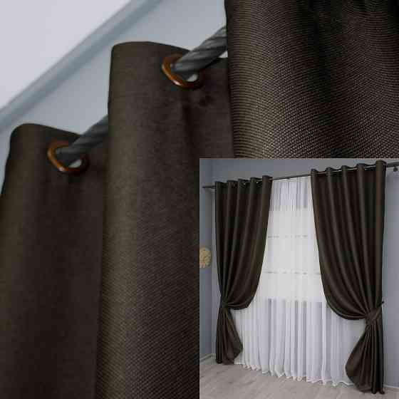 Комплект штор на люверсах VR-Textil Льон-блекаут № 1180ш Венге 150х250см 2 шт (37-0188) Київ