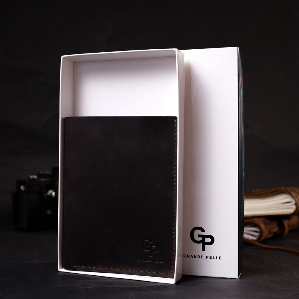 Якісне шкіряне портмоне з утримувачем для Apple AirTag GRANDE PELLE 11624 Коричневий Київ - фото 8