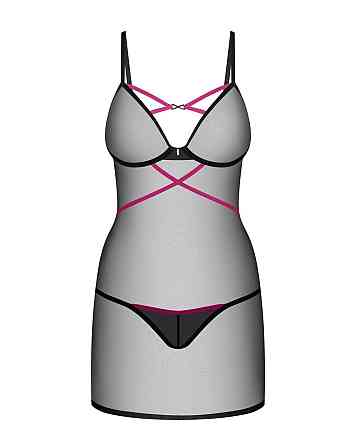Пеньюар Obsessive Novenes chemise & thong, M/L, обтислий, прозорий, зі стрепами, стрінги в комплекті Sex Aura Київ