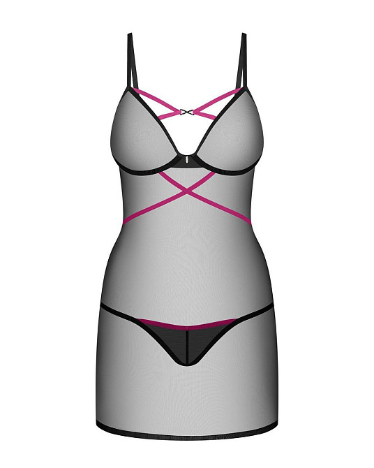 Пеньюар Obsessive Novenes chemise & thong, M/L, обтислий, прозорий, зі стрепами, стрінги в комплекті Sex Aura Київ - фото 4