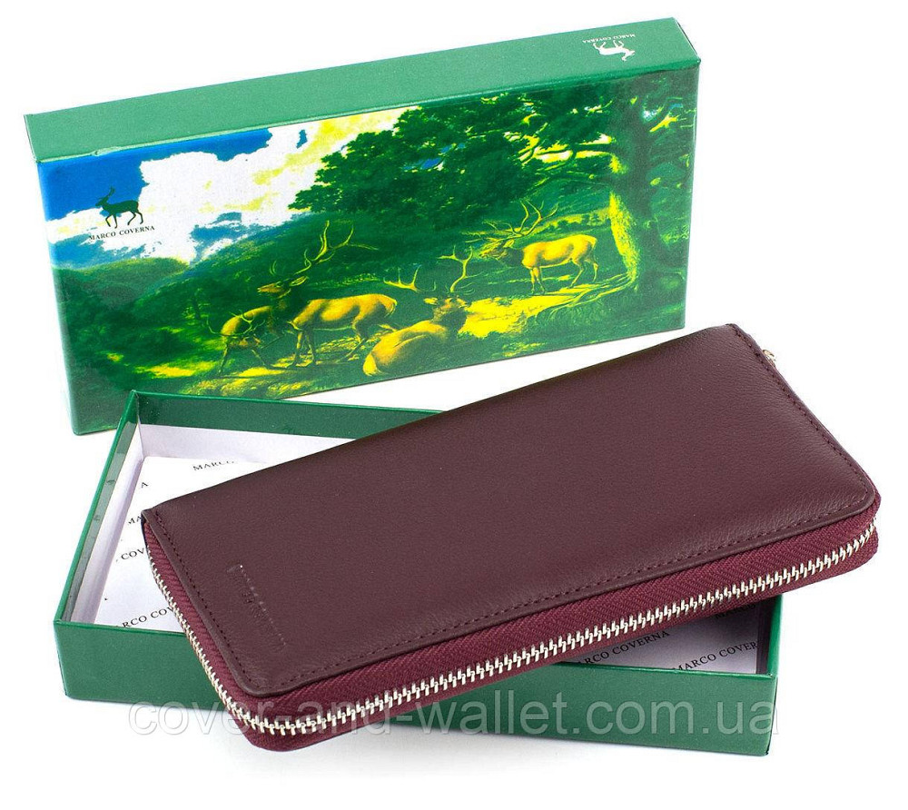 Красный кожаный женский кошелек на молнии Marco Coverna MC-7002-2 Бордовый Киев - изображение 5
