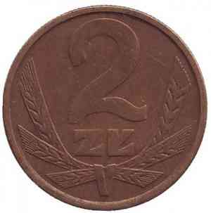 Монета номіналом 2 злотих. 1950-1990 рік, Польща. (В) Полтава