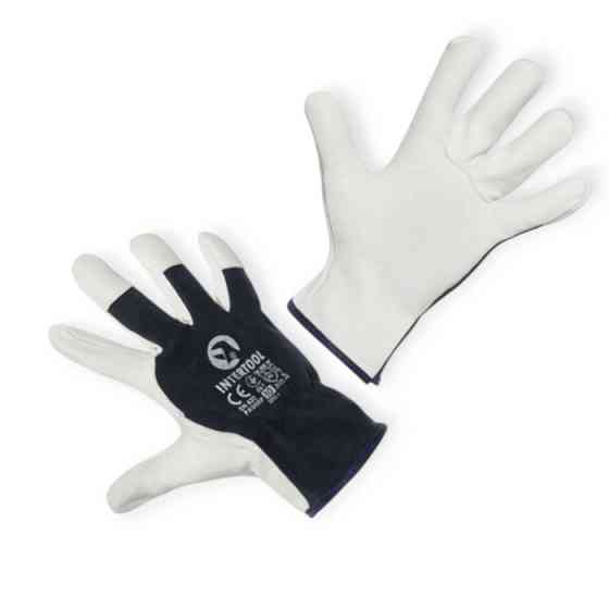 Рукавички 25см шкіра овеча долоня + трикотаж тил., біло-червоні, манжет із вшитою гумкою Мукачево