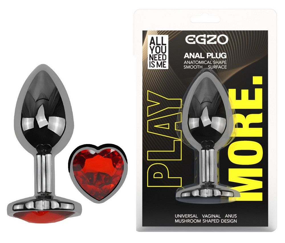 Анальна пробка з кристалом EGZO - Dark Silver Heart Plug Red size S Sex Aura Київ - фото 1