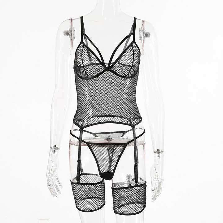 Обворожительный комплект с имитацией чулок - Чёрный - S-M – Эротическое бельё Винница - изображение 3