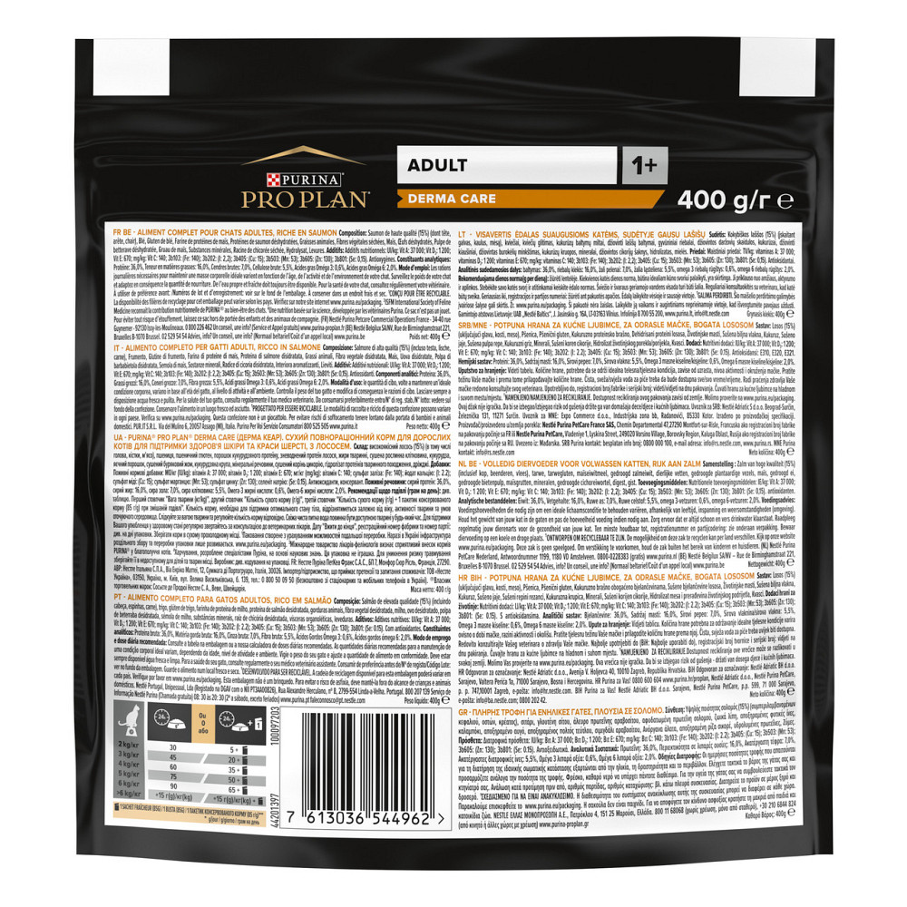 Сухой корм PRO PLAN Adult 1+ Derma Care для взрослых кошек для поддержания здоровья кожи и красоты шерсти, с лососем, 400 г Киев - изображение 2