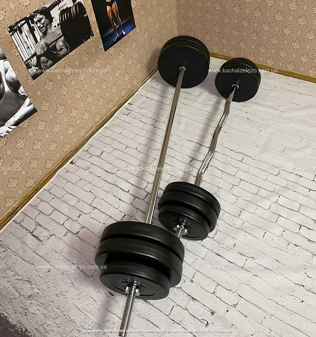 Штанга наборная + W-образный гриф с гантелями 107 кг Гантели, гири, штанги и диски ударостойкий пластик Киев - изображение 10