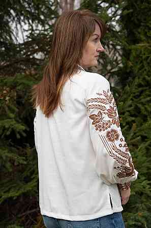 Вышиванка женская, льняная, молочная, с длинным рукавом, топ Киев