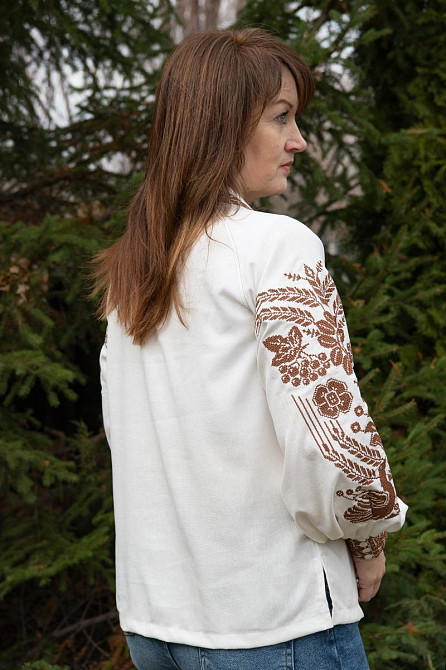 Вышиванка женская, льняная, молочная, с длинным рукавом, топ Киев - изображение 5