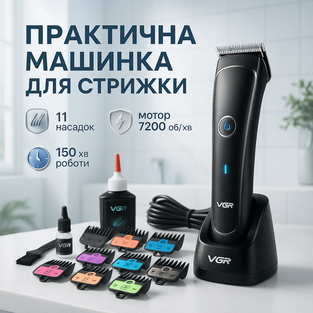 Тример з регульованою довжиною VGR, Електромашинка для стрижки, Машинка для стрижки волосся і потилиці VM-71 Львів - фото 12